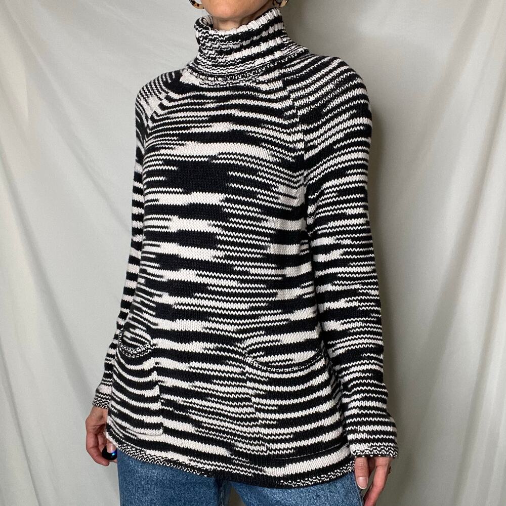 Chico's spacedye turtleneck chunky knit sweater‎ space dye black cream M - Picture 11 of 17